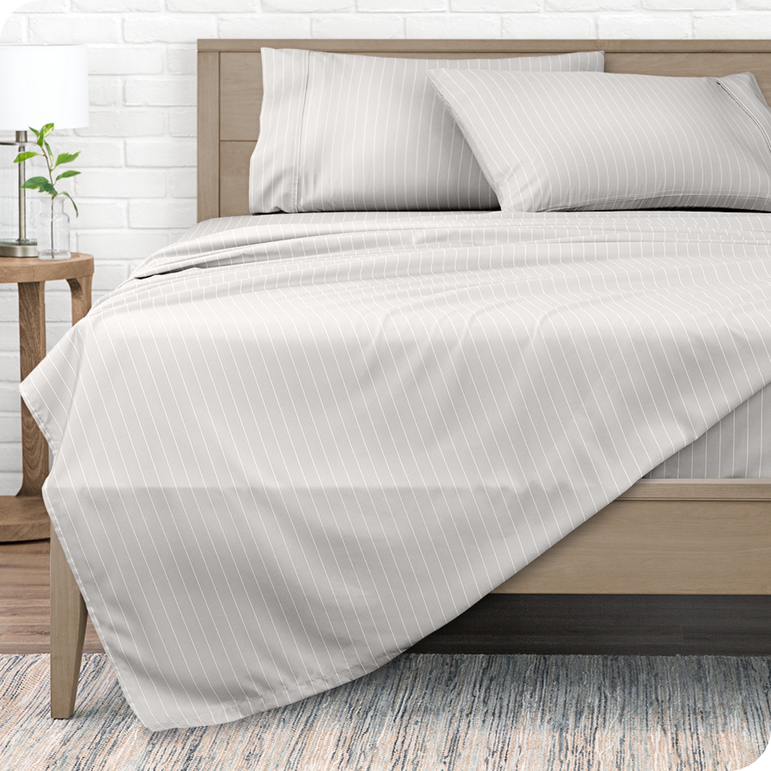 Bare Home Ultra-Soft Sheet Set - Premium 1800 Collection - Deep Pockets - 4-Pieces - Full, Pinstripe - Stone/White