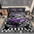 thumbnail image 2 of Erosebridal Ensembles de Couette Voiture de Course pour Ados Format Double, Couettes et Duvets Sports Extrêmes pour Garçons Hommes, Noir Violet, Réversible 3 Pcs, 2 of 7