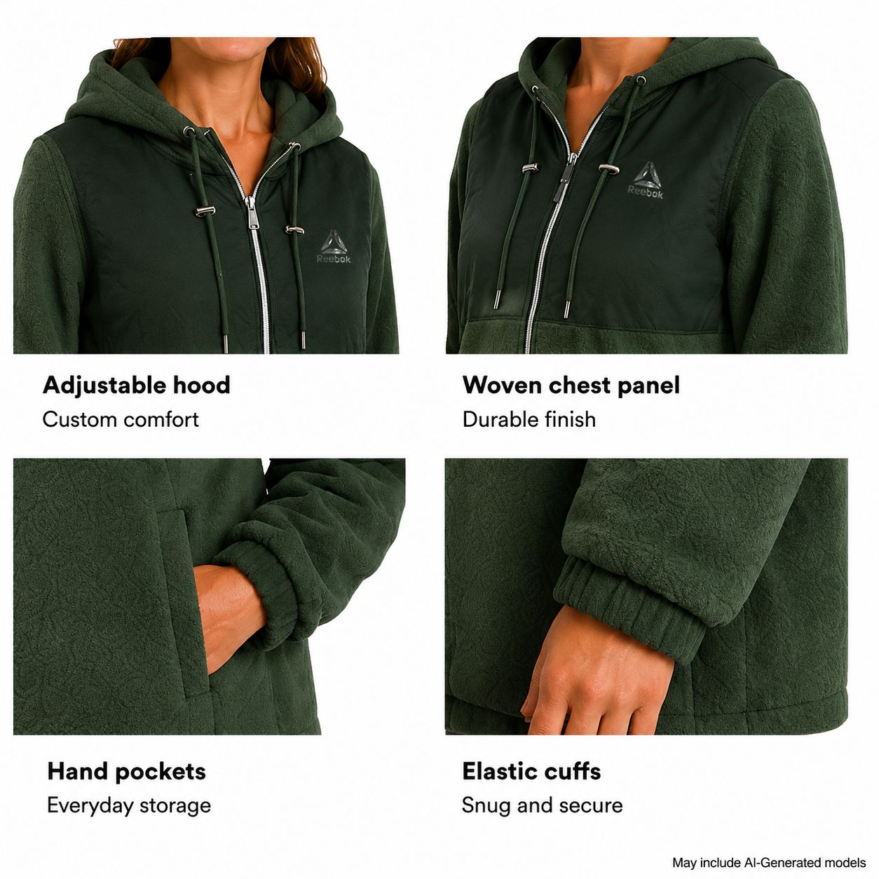 Reebok – Veste en polaire mixte pour femme, tailles TTP à TTG