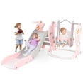 thumbnail image 1 of Costway Toddler Slide and Swing Set 4-in-1 Indoor Playground with Extended Slide & Swing Pink, 1 of 10
