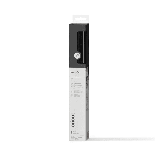 Cricut® Rouleau de Vinyle Thermocollant Noir de 2 Pi, 12 Po par 24 Po (30,5 cm par 61 cm), en Emballage Mince Noir et Blanc. Optimisé pour les machines de Découpe Cricut, Coupe et Désherbe Facilement, Idéal pour Personnaliser les Vêtements et l'Artisanat en Tissu.