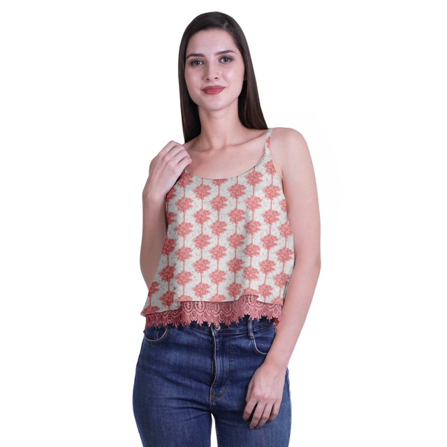 Moomaya Printed Womens Spaghetti Strap Crop Top Cami Summer Tops