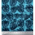 thumbnail image 1 of Soimoi Blue Modal Satin Fabric Monstera Leaves Print Sewing Fabric Yard 42 Inch Wide, 1 of 3