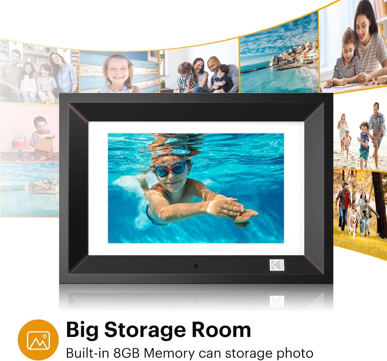 KODAK RDPF-1020V Cadre photo numérique 10,1 pouces IPS, 800 x 1280, cadre en bois 8 Go, noir