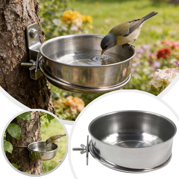 FurryJoy Stainless Steel Bird Feeder Cup Parrot Food Water Bowl For Cage Hanging Dish Container Tote Bags Dog Dog Harness Accessories Dog Food Pad Pannier Dog Accessories Dog Show Puppy Accessories