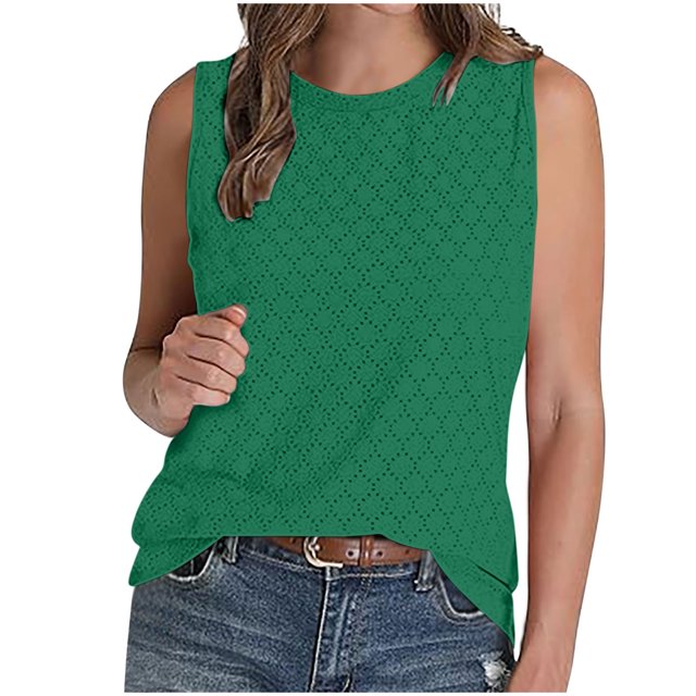 Timegard Camisole pour Femme à Oeillets, Col Ras du Cou, Sans Manches, Respirante, Confortable, Coupe Ajustée, Décontractée, T-Shirt Uni