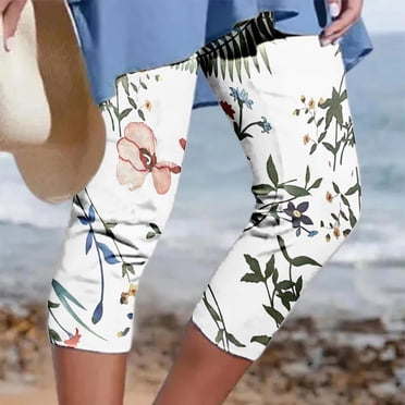 Snoarin Summer Plus Size Cargo Capris for Women Summer Casual Elastic Waist Printed Cropped Pants Trousers for Women on Clearance