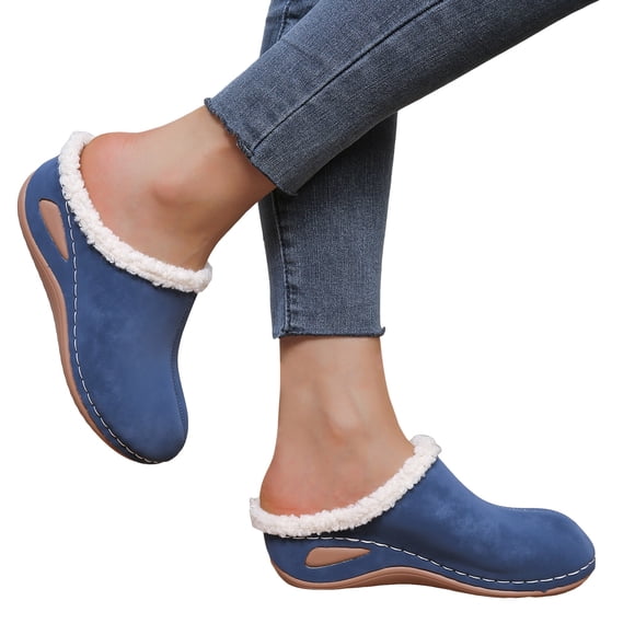 Dakaela Orthopedic Slippers with Arch Support Womens Suede Wedge Winter House Shoes Fleece Lined Slip on Clogs Mules Indoor Outdoor for Plantar Fasciitis Blue 6