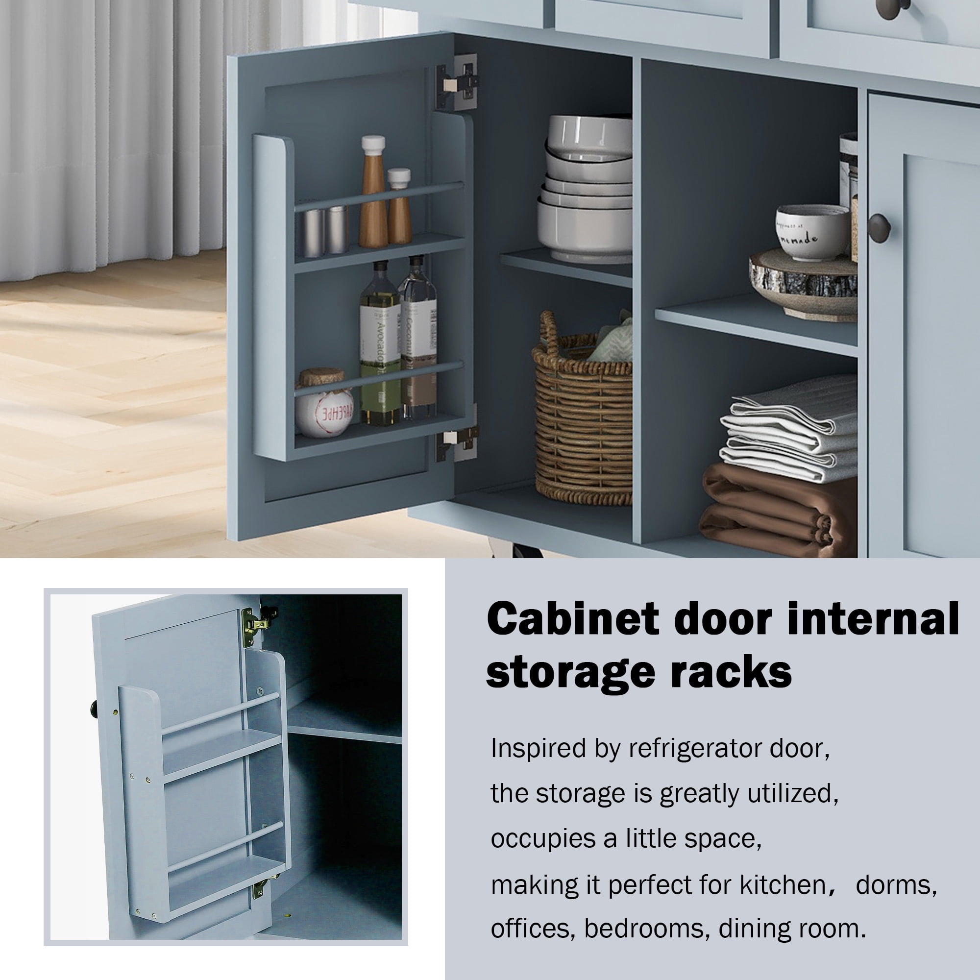 Îlot de cuisine Homy Casa, plateau pliable, 3 tiroirs, rangement, bleu