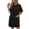 thumbnail image 2 of Sentmoon Robes Chemises pour Femmes avec Poches Col Ras du Cou Couleur Unie Robe Maxi Manches Courtes Coupe Régulière Basique Hawaïenne Robe de Soirée pour Rendez-Vous pour Usage Quotidien Décontracté TG, 2 of 7