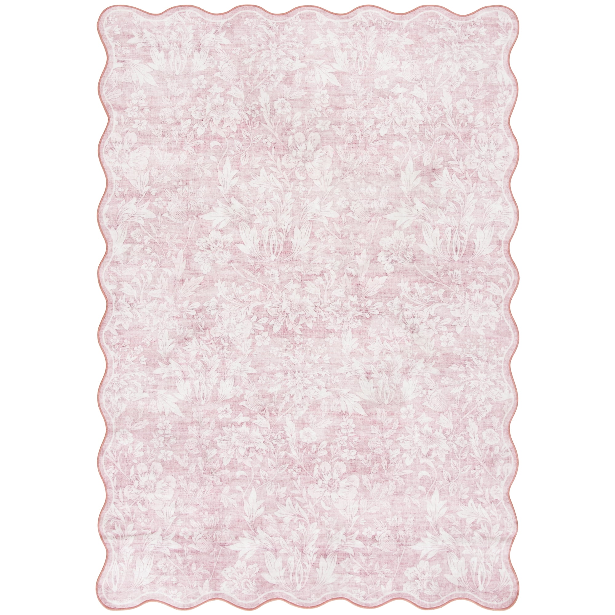 Mainstays Modern Abstract Plush Scallop Shape Pink, Machine Washable Area Rug 5x7, Recommended for Living room, Dining Area, Bedroom