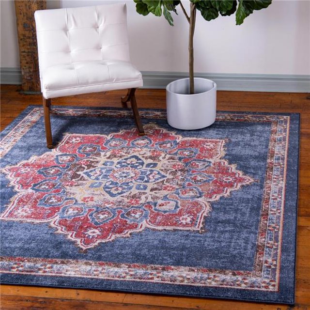 Unique Loom 3153860 Tapis Carré 4 x 4 Pi. Helios Utopia, Bleu Marine