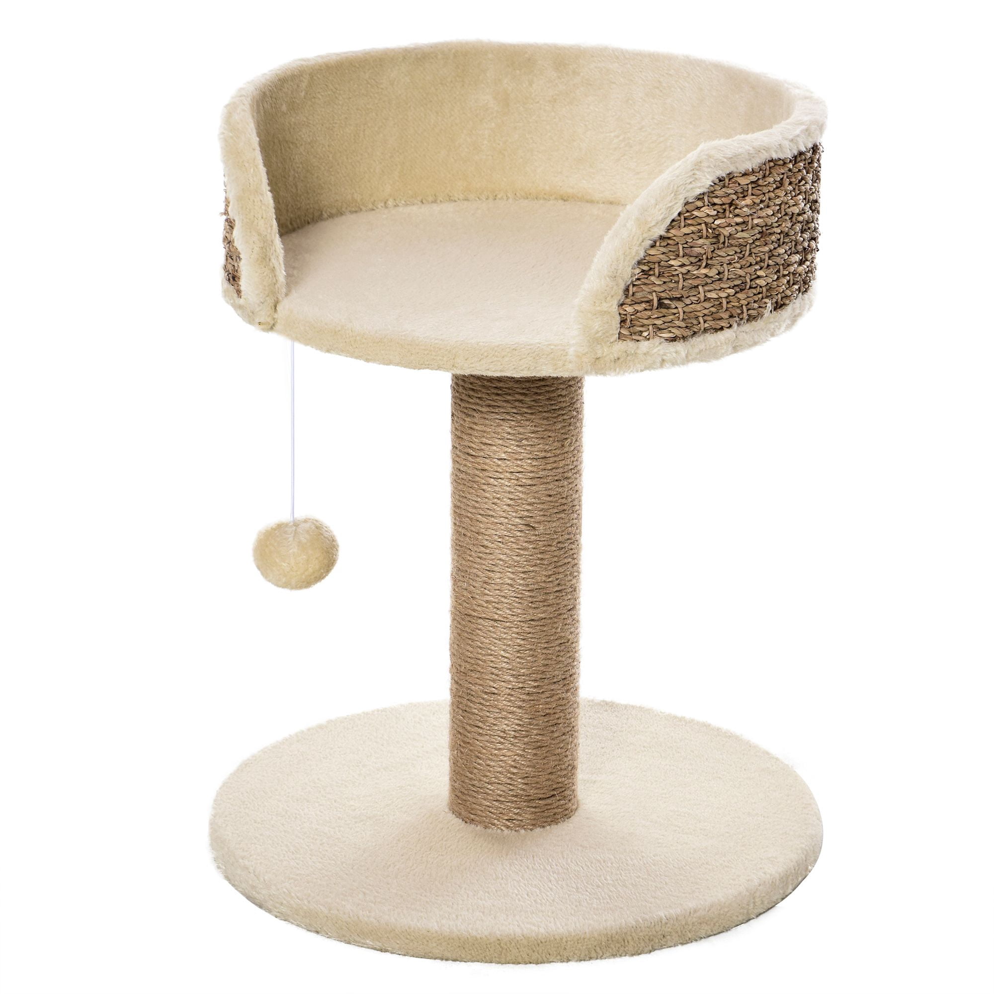 Beige Cat Tree with Scratching Post & Perch - Small Indoor Cat Tower, 16" x 16" x 19" - Cozy Lounge & Play for Kittens & Adult Cats