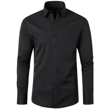 hotojiny Men's Dress Shirts Long Sleeve Stretch Wrinkle Free Solid Shirt Formal Casual Button down Shirt for Wedding Business