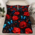 thumbnail image 2 of Erosebridal Ensemble de Draps Fleur Rose Rouge Simple, Ensembles de Literie Papillon Bleu Taille Simple pour Filles Femmes, 3 Pcs, 2 of 7