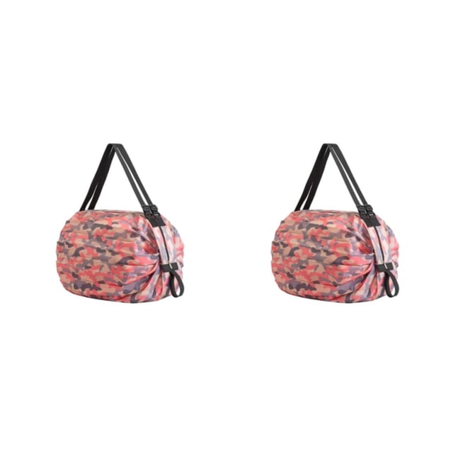 Wweixi Polyester Foldable Storage Bags For Travel Pack Smart Travel Light Waterproof Space-saving Beach Bag pink camouflage 2Set