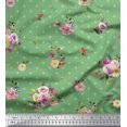 thumbnail image 1 of Soimoi Green Poly Georgette Fabric Leaves,Small Circle & Floral Decor Fabric Printed BTY 52 Inch Wide, 1 of 3