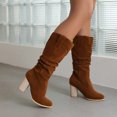 thumbnail image 2 of B91xZ Bottes Larges Genou Plat Talon Bas Extensible Bout Rond avec Fermeture Éclair Latérale, Marron 7.5, 2 of 5