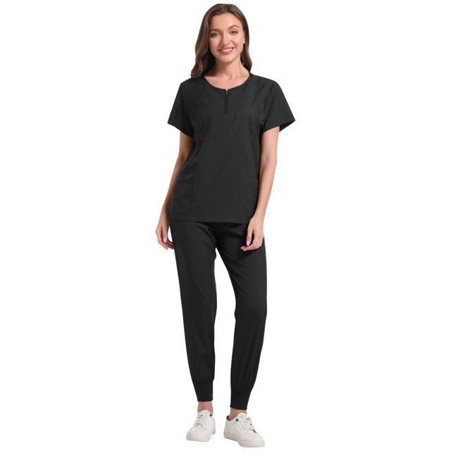Ensemble de Sarraus pour Femmes 2 Pcs, Ensemble d'Uniforme d'Infirmière de Jogging Extensible, Hauts Confortables et Respirants et Pantalons Fuselés