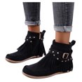 thumbnail image 4 of LSLJS Bottes à Franges pour Femmes à Bout Rond avec Fermeture Éclair Latérale, Couleur Unie, Talon Plat, Tige Basse, Bottines à Franges pour Femmes, Bottes pour Femmes, 4 of 8
