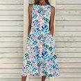 thumbnail image 1 of HKEJIAOI Liquidation des Ventes Robe Fleurie pour Femmes Robe d'Anniversaire Femmes Sans Manches Col Rond Imprimé Poche Grande Taille Robe de Nuit Longue Robes Amples Robe Bleue, 1 of 5