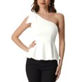 thumbnail image 1 of INSPIRE CHIC Women's One Shoulder Bow Ruffled Elegant Peplum Top S White, 1 of 6