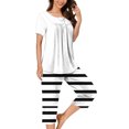 thumbnail image 2 of Timegard Ensembles de Pyjamas pour Femmes 2 Pcs Détente Col Rond Manches Courtes Haut Pantalon Capri à Rayures avec Poches Tenues, 2 of 7