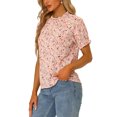 thumbnail image 4 of INSPIRE CHIC Women's Blouse Floral Ruffled Short Sleeve Ruffle Neck Casual Blouses L Light Pink, 4 of 6