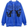 thumbnail image 1 of IROINID Veste à Capuche Mi-Longue pour Femmes, Fermeture Éclair, Manches Longues, Automne, Gothique Foncé, Décontractée, Bleue, 1 of 3