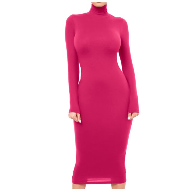 Gspmoly Robe d'Été, Robe Longue Femme Mode Ajustée à Col Montant, Robe à Manches Longues de Couleur Unie, Robes de Soirée pour Femmes Offres Prime