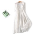thumbnail image 1 of EGNMCR Robes de Fête pour Femmes Robe Rétro pour Femmes en Coton et Lin à Col Rond à Double Couche avec Laçage, Taille Resserrée, Robe de Voyage pour les Fêtes, 1 of 6