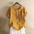 thumbnail image 3 of WEIYLL Womens T-Shirts Plus Size Linen Loose Tunic Breathable Boho Solid Yellow Tops Sizes XXL, 3 of 3