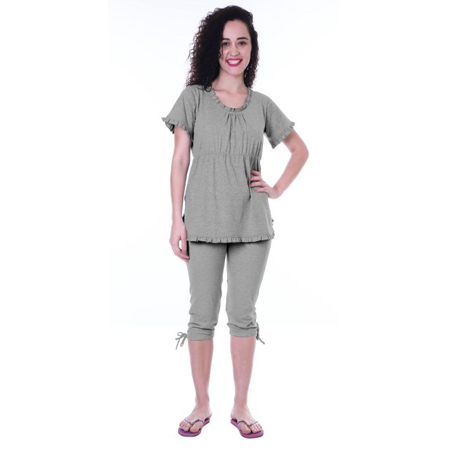Moomaya Ensemble de Nuit pour Femmes Capri Coton 2 Pcs Chemises de Nuit