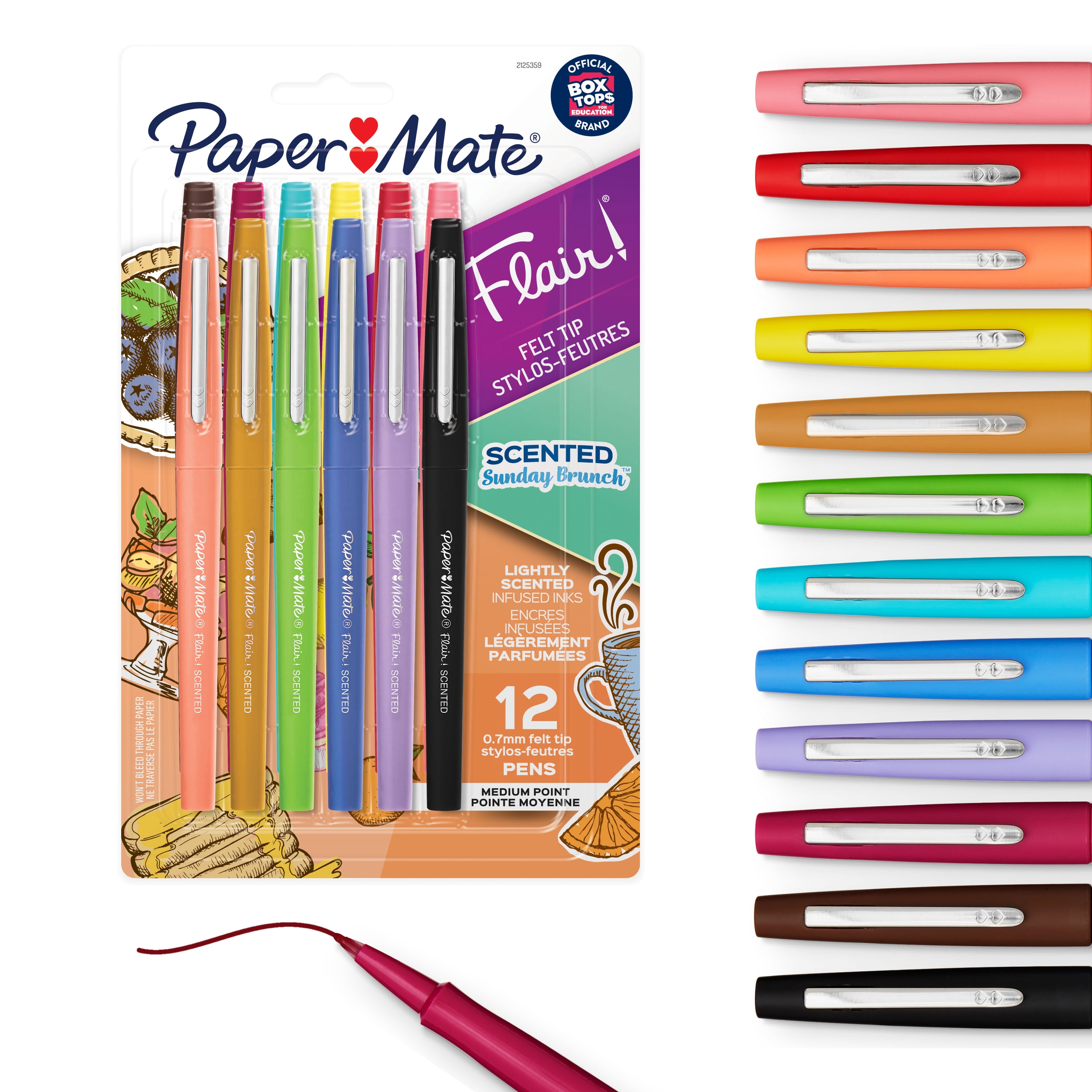 Paper Mate Flair Scented Felt Tip Pens, Sunday Brunch Scents and Colours, Medium Point (0.7 mm), 12 Count