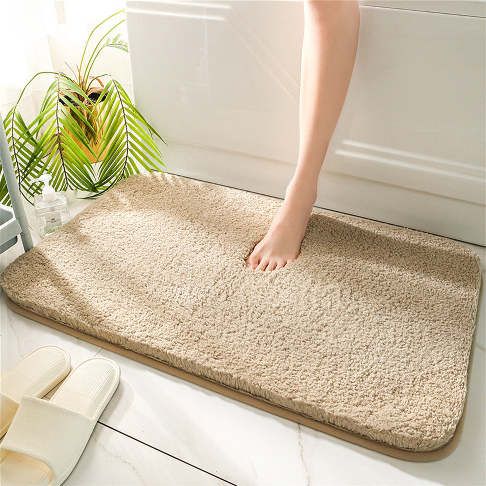 Bathroom Rugs Bath Mat Absorbent Microfiber Bath Rugs Non Slip Plush Shaggy Shower Mat For Bathroom Floor Tub Machine Washable Kitchen Mat Doormat White(24x16 Inch)