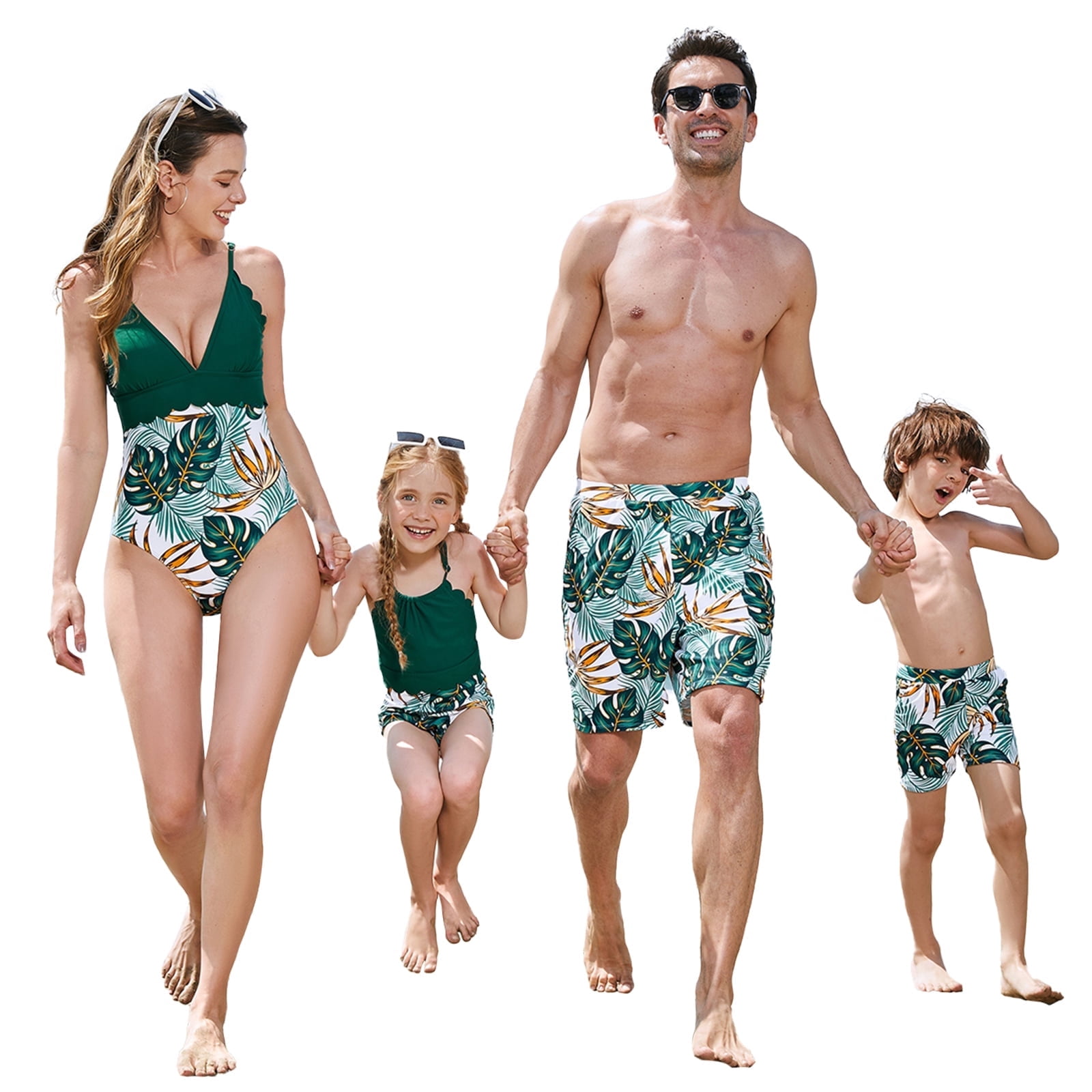 PatPat Women One Piece Swimsuits High Waist V Neck Tropical Plants Family Matching Bathing Suit Set