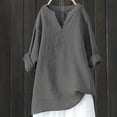 thumbnail image 2 of Chemises en Lin pour Femmes Été Femmes Col en V Manches Longues Amples Chemises en Coton et Lin Chemises d'Été Blouse Chemise à Manches Longues Femme Hauts à Manches Longues pour Femmes Hauts à Manches Longues pour Femmes, 2 of 3