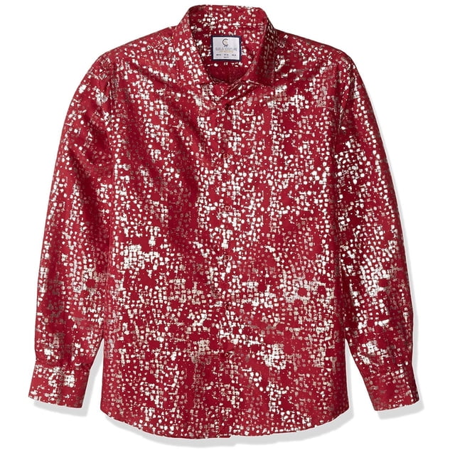 Azaro Uomo Chemise Habillée Brillante pour Homme Sans Plis, Décontractée, Boutonnée, Non Rentrée, Feuille d'Argent Bourgogne, m