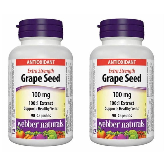 Webber Naturals Capsules de Pépins de Raisin Extra Fort 100:1 Extrait 100 mg - 90 Unités, Lot de 2 / Soutien Antioxydant