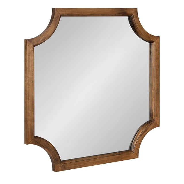 Kate And Laurel Hogan Scalloped Square Mirror, 24 x 24, Rustic Brown, Decorative Modern Farmhouse Wall Mirror for Display with Unique Shape and Large Size