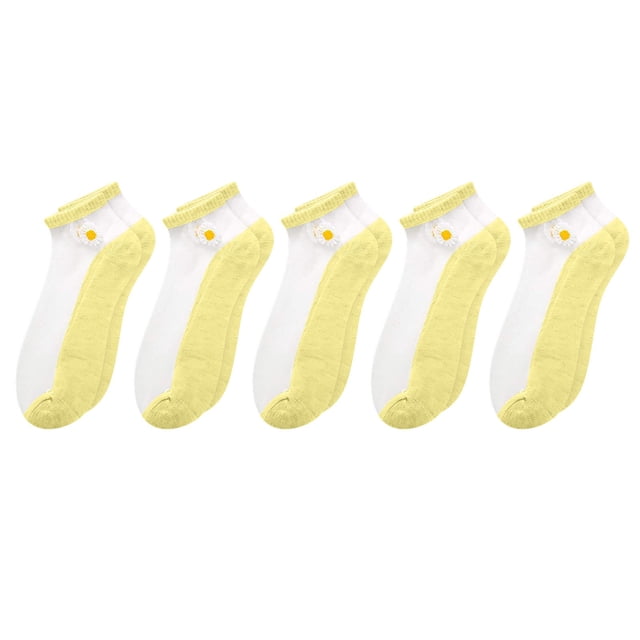 5PC Women Casual Cute Little Daisy Mesh Splice Breathable Short Socks