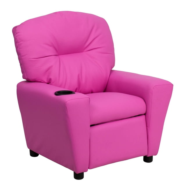 Contemporary Hot Pink Vinyl Kids Recliner with Cup Holder