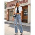 thumbnail image 2 of INSPIRE CHIC Women's Cropped Denim Jacket Short Sleeve Button Front Jean Jacket White XL, 2 of 6
