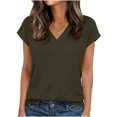 thumbnail image 1 of Women's Spring Summer Cap Sleeve Textured V Neck Blouse Dressy Casual Business Work Tops for Daily Party Vacation,Army Green,L, 1 of 8