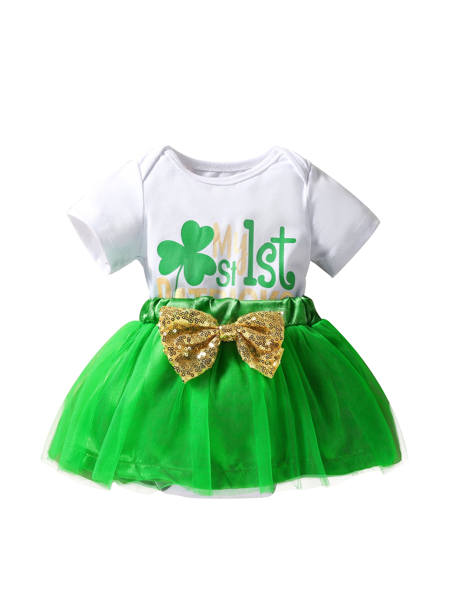 Faithtur Infant Girl Clothing Set Short Sleeve O-Neck Romper + Layered Skirt