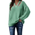 thumbnail image 1 of Womens V Neck Oversized Fall Sweater Sexy Long Sleeve Knit Pullover Top, 1 of 6
