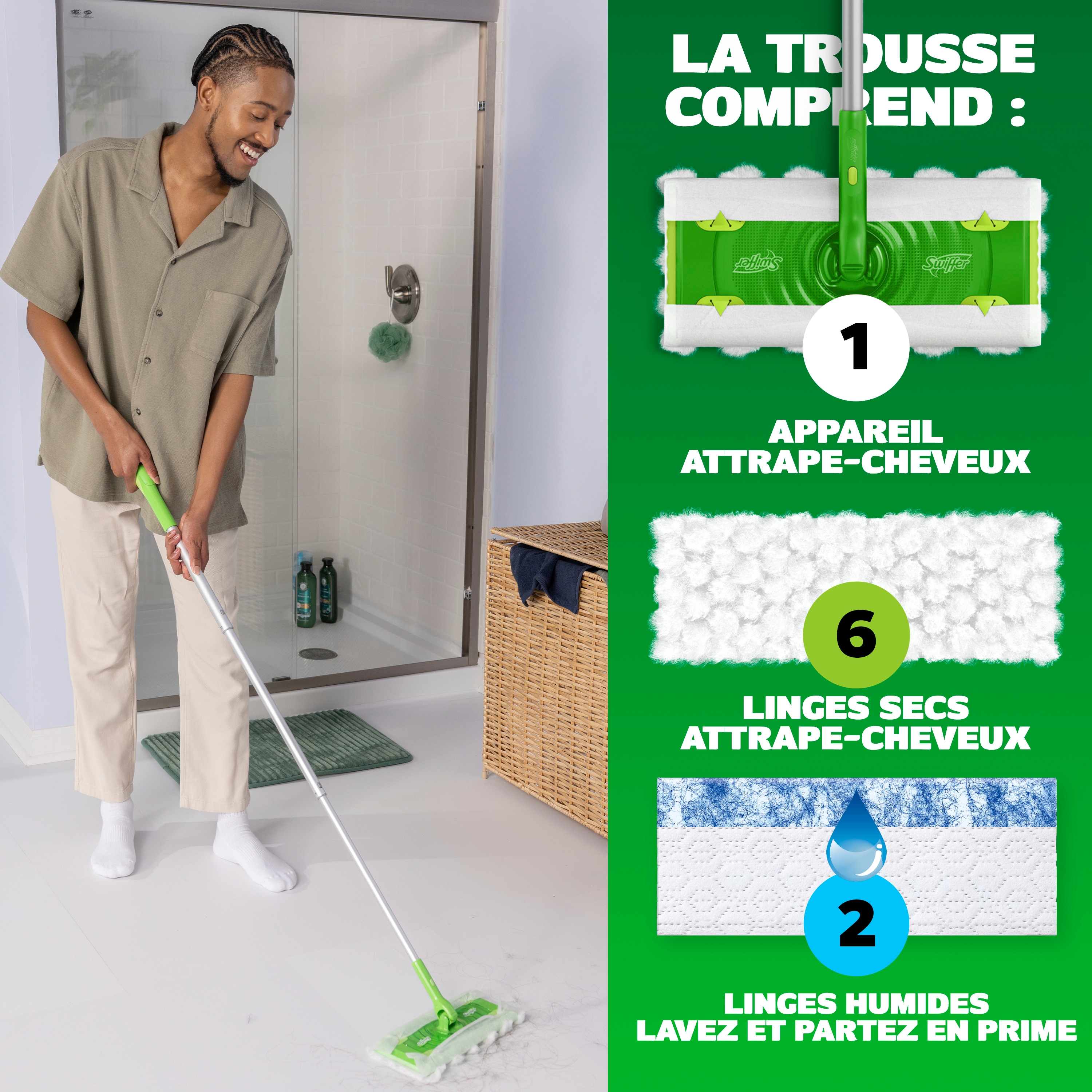Swiffer Hair Magnet Pro Starter Kit with Collapsible Pole, 6 Hair Magnet Dry Cloths, 2 Bonus Mop & Go Wet Cloths