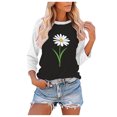 thumbnail image 1 of CEHVOM Ladies' O-Neck Casual Printed Color-Blocking Three-Quarter Sleeve Blouse, 1 of 3