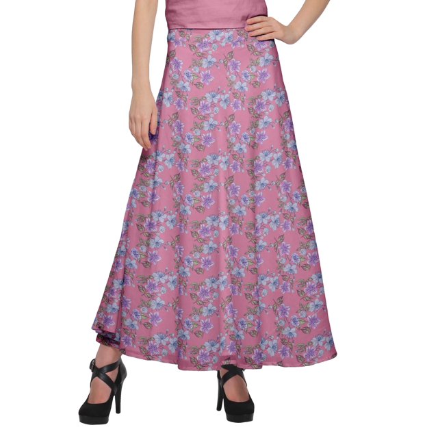 Moomaya Jupe Longue en Rayonne Imprimée pour Femmes Grande Taille Jupe Maxi à Taille Nouée