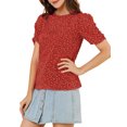 thumbnail image 4 of INSPIRE CHIC Hauts Froncés pour Femmes Col Ras du Cou Manches Courtes Dos Goutte d'Eau Blouse Florale TP Rouge, 4 of 7